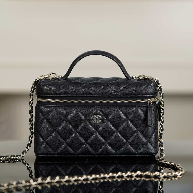 샤넬 탑핸들 캐비어 블랙 샴페인 골드 베니티백