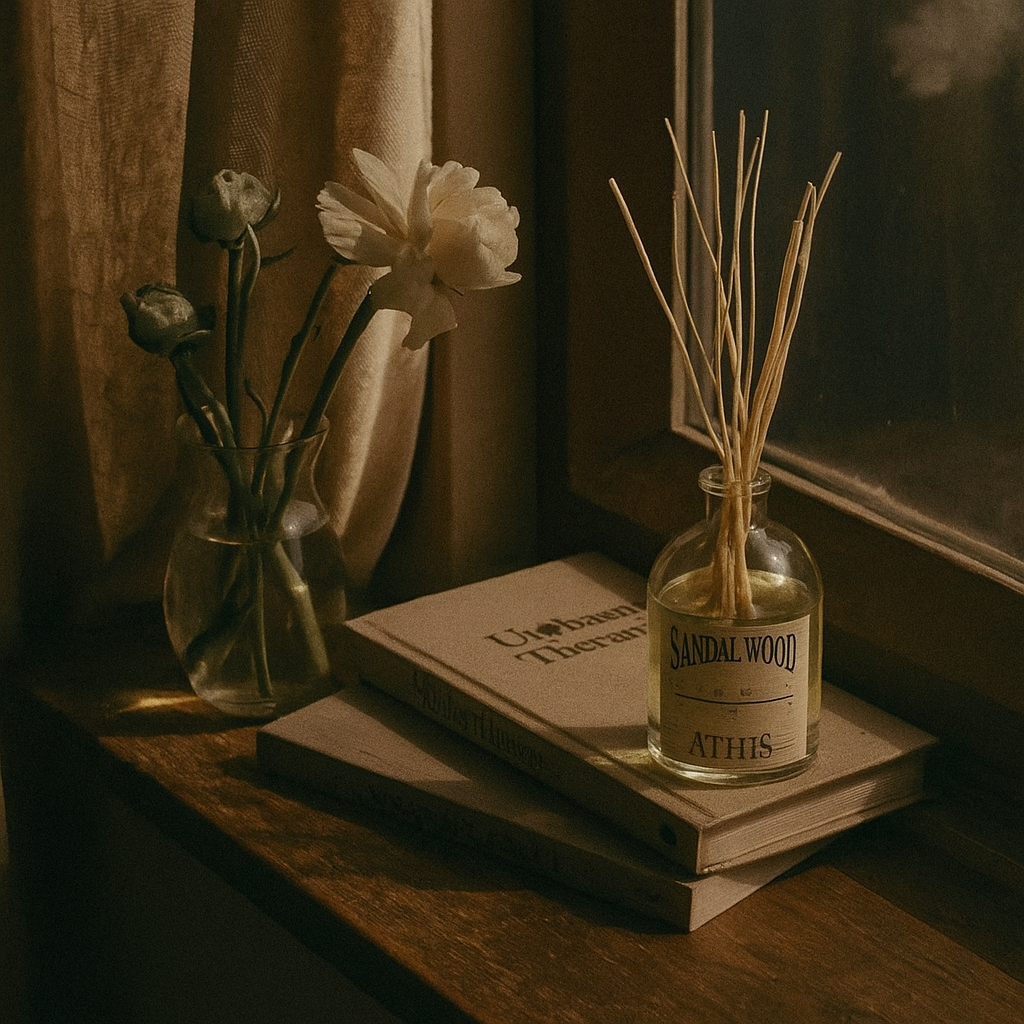 가을의 한 켠에 놓인 샌달우드 디퓨저.