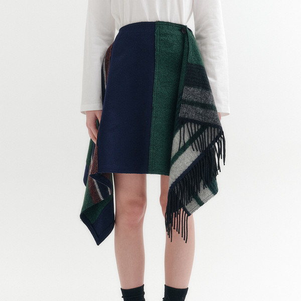 언밸런스 미디 스커트 - 그린