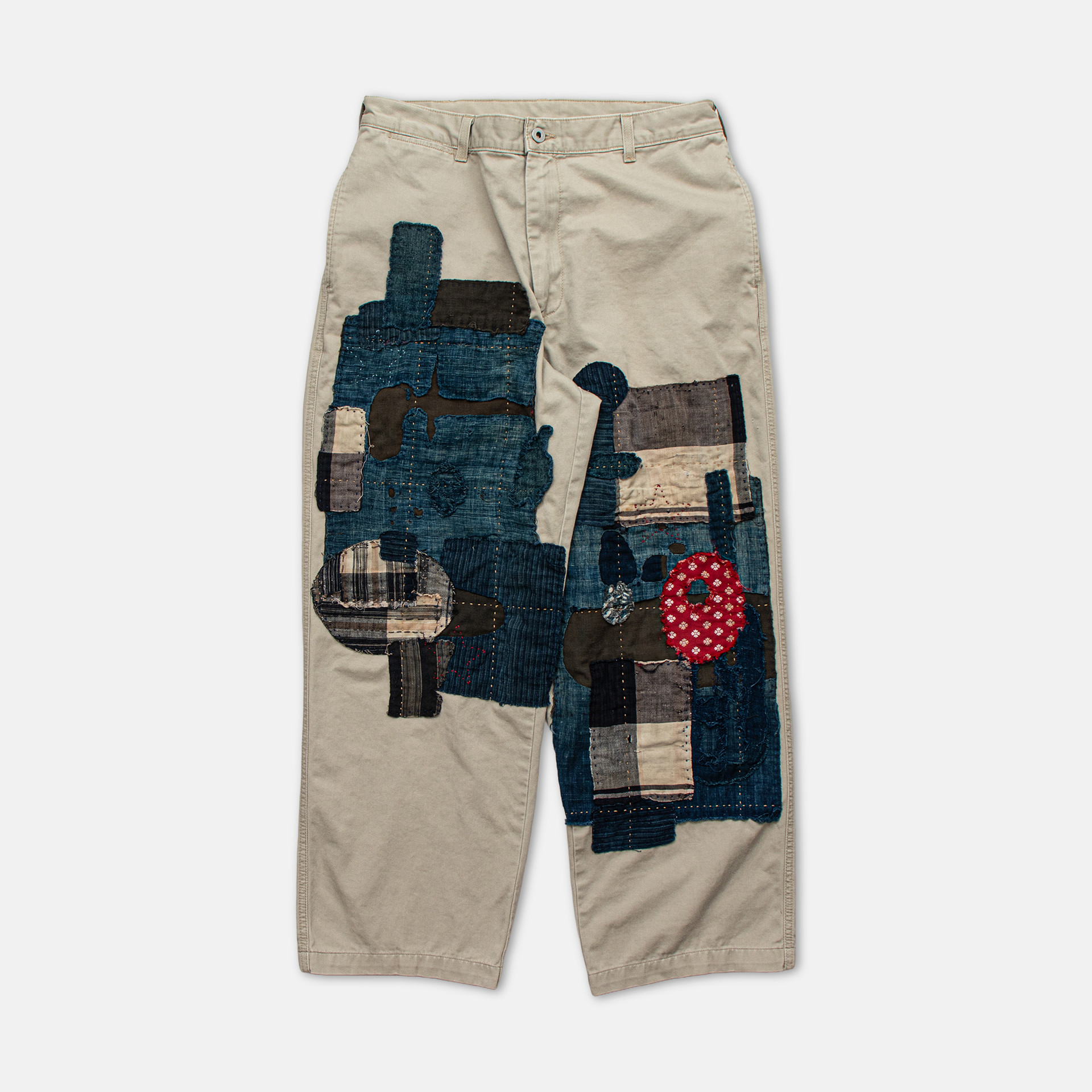 NO.250 DISTRESSED SASHIKO PATCHWORK CHINO PANTS : twostandard