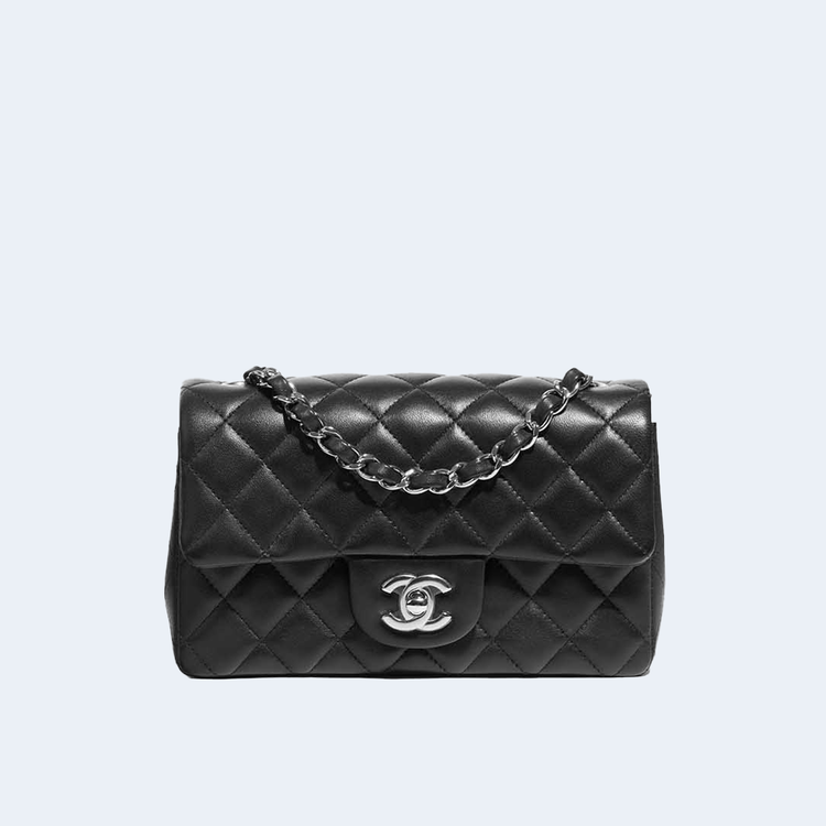 샤넬 클래식 미니 램스킨 블랙 실버