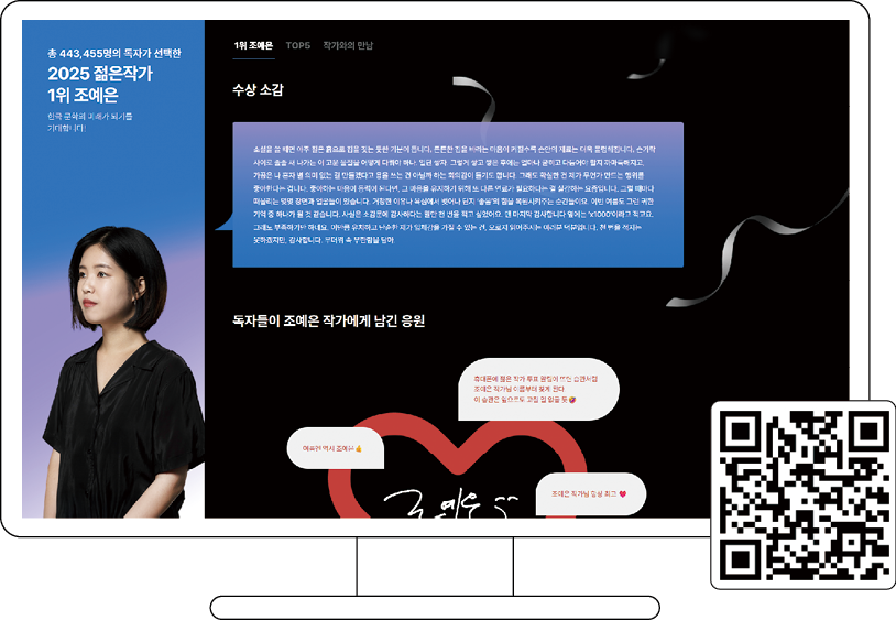 예스24 ‘2025 한국문학의 미래가 될 젊은 작가’ 투표 결과 페이지