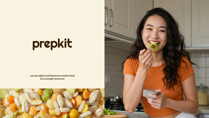 prepkit 글자, 음식과 식사 장면을 나눠 배치한 표지