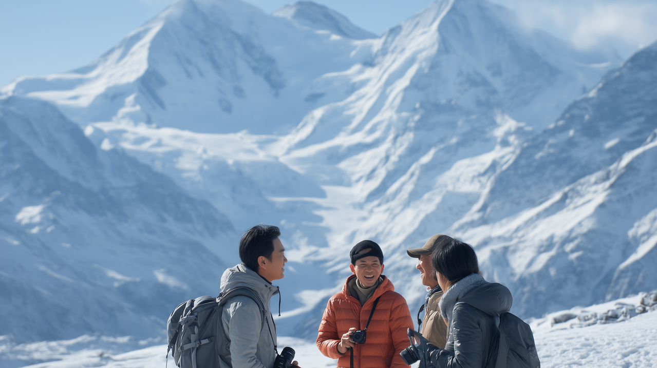 “중년의 우정, 눈꽃 속에서 빛나다.”