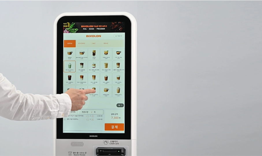 <h3>빠른 화면 응답<br><br> <h6>고객이 직접 주문과 결제를 하려면<br>큰 화면과 응답 속도가 중요하죠.