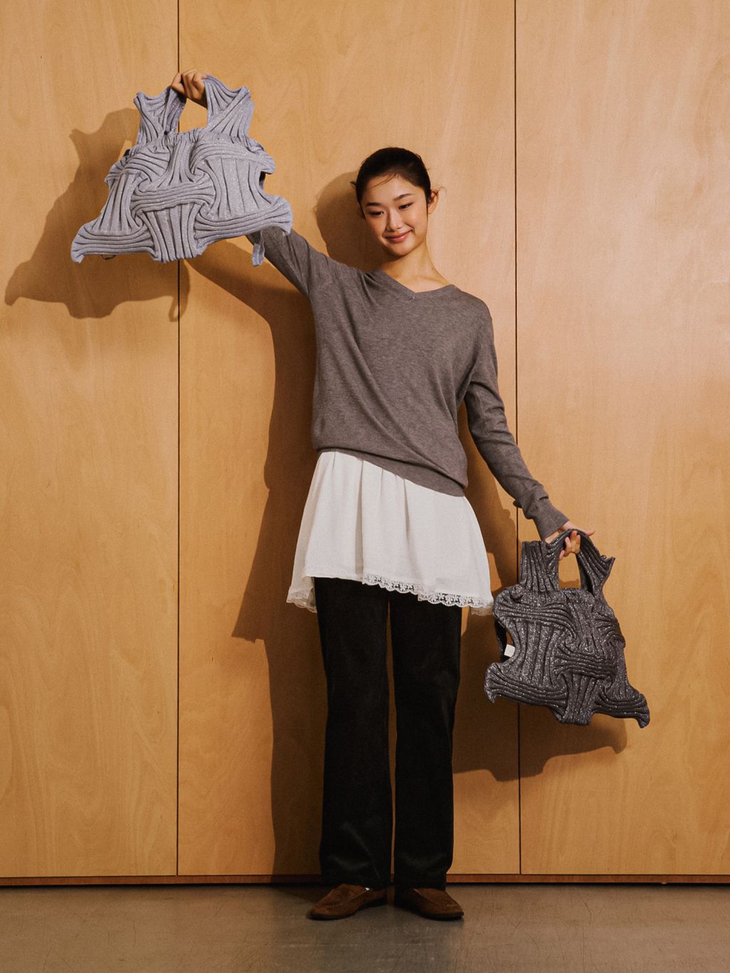 Big Bow Bag Glitter Silver : PLEATSMAMA: Sustainable Knit