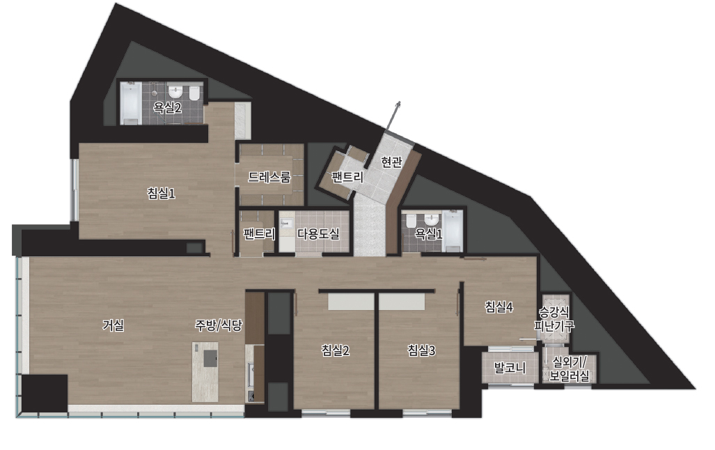 르엘리버파크센텀 125d 타입 평면도 이미지 방 4개 화장실 2개 타워형 구조