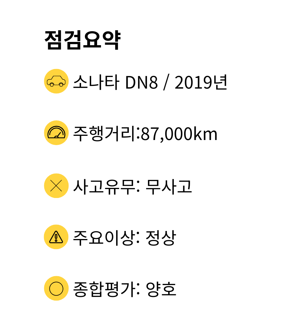 차를보다 중고차구매대행 서비스 소나타DN8 점검요약표