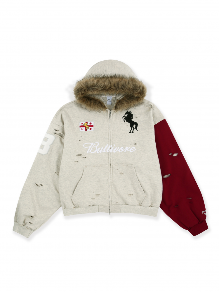 BUTTIVORE FUR LINING ZIP HOODIE - OATMEAL MELANGE : protocol-index