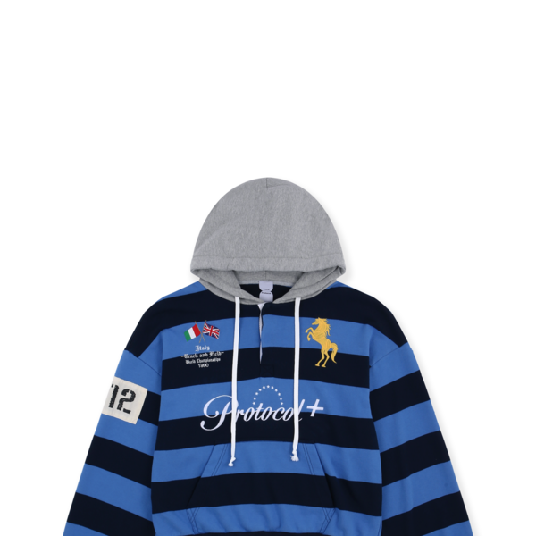 STRIPE POLO HOODIE - BLUE : protocol-index