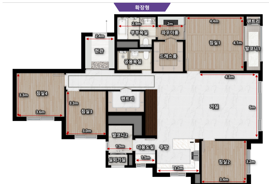 명지 에코델타시티 대방엘리움 3차 99 유니트 — 대형 팬트리와 알파룸을 갖춘 프리미엄 평면, 여유로운 공간 활용이 가능한 설계