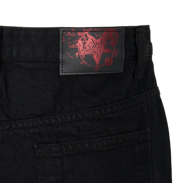EMOSTANCECLUB LEATHERPATCH FLARED JEANS EMOSTANCECLUB : 에모스탠스