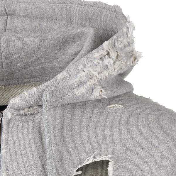 DISTRESSED HOODIE ZIPUP - GREY : EMOSTANCECLUB