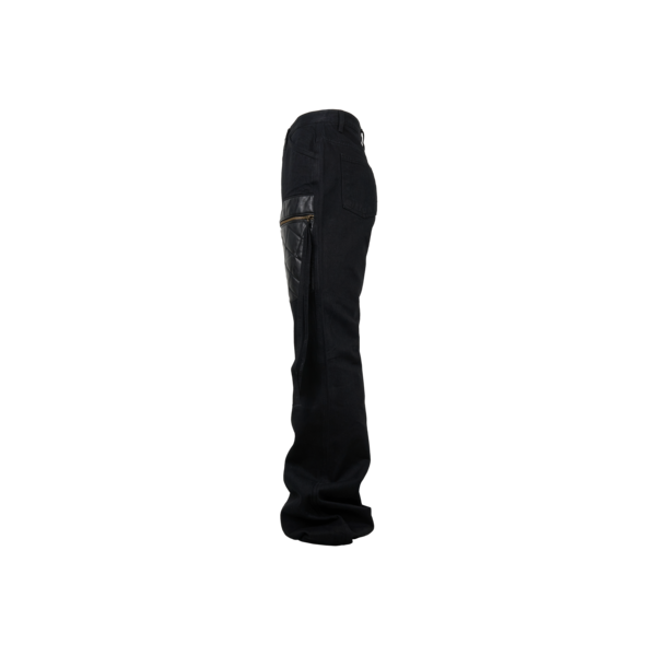 LEATHER PATCH FLARED JEANS : emostanceclub