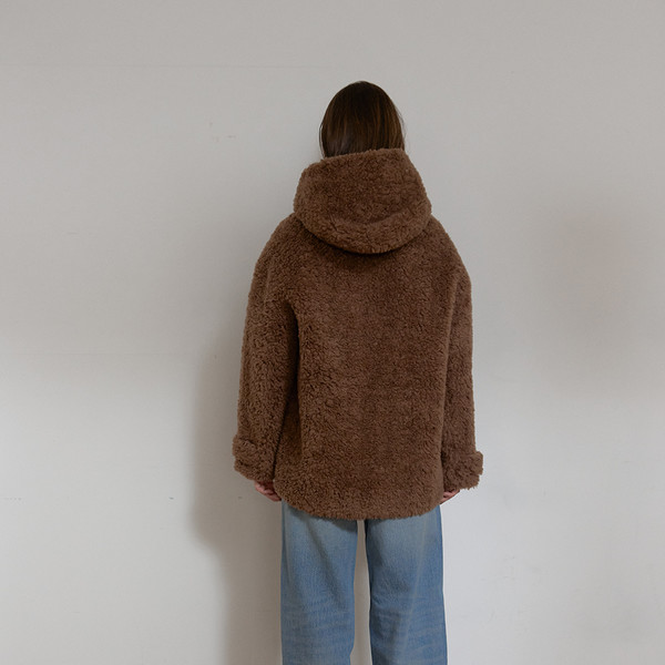 WOOL SHEARLING HOODIE MUSTANG (BROWN) : ASURA