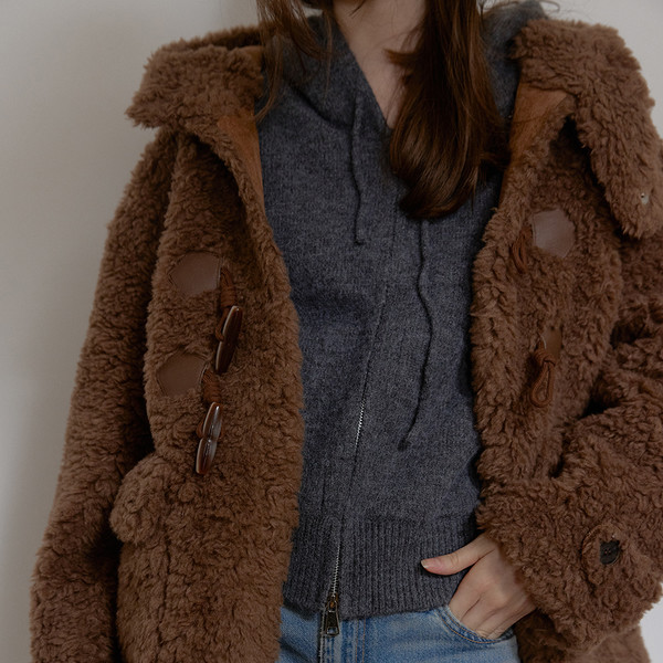 WOOL SHEARLING HOODIE MUSTANG (BROWN) : ASURA