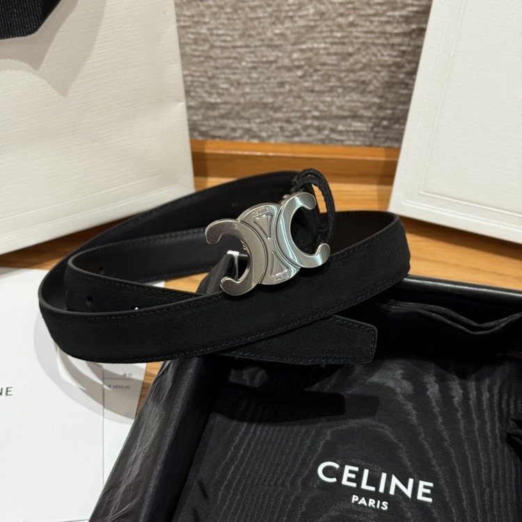 셀린느 트리옹프 벨트 스웨이드 25mm 은장