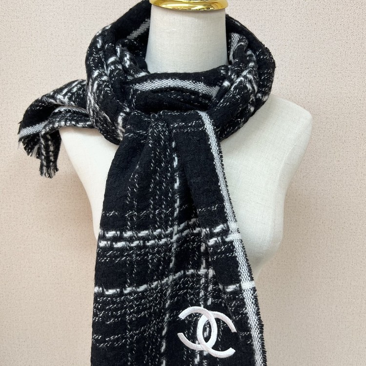 샤넬 cc 로고 머플러 울 100%