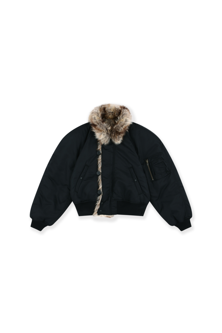 EXAGGERATED SHOULDER FUR N2B JACKET - BLACK : protocol-index