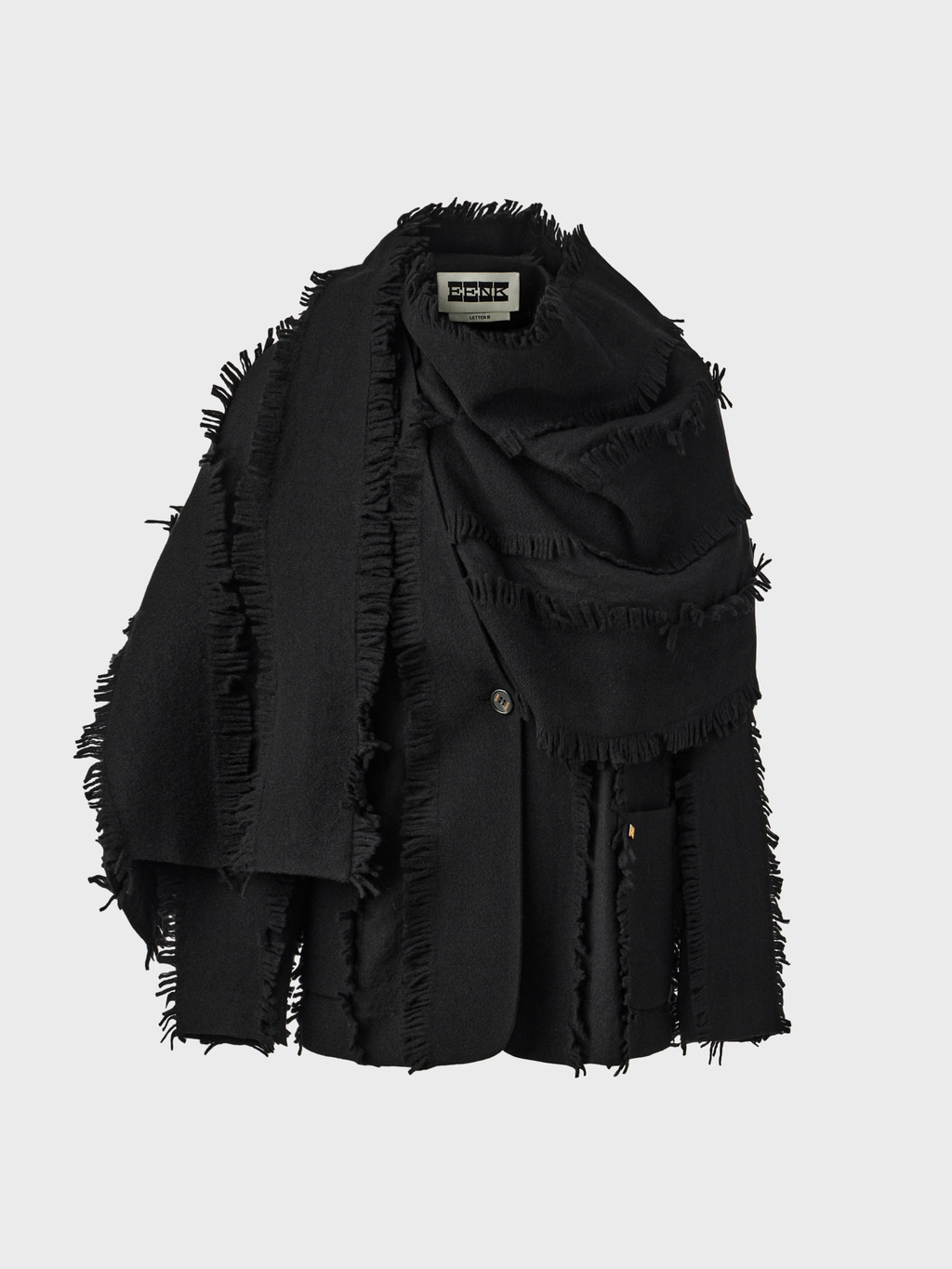 Textured Jacket with Scart Detail - Black : EENK SHOP