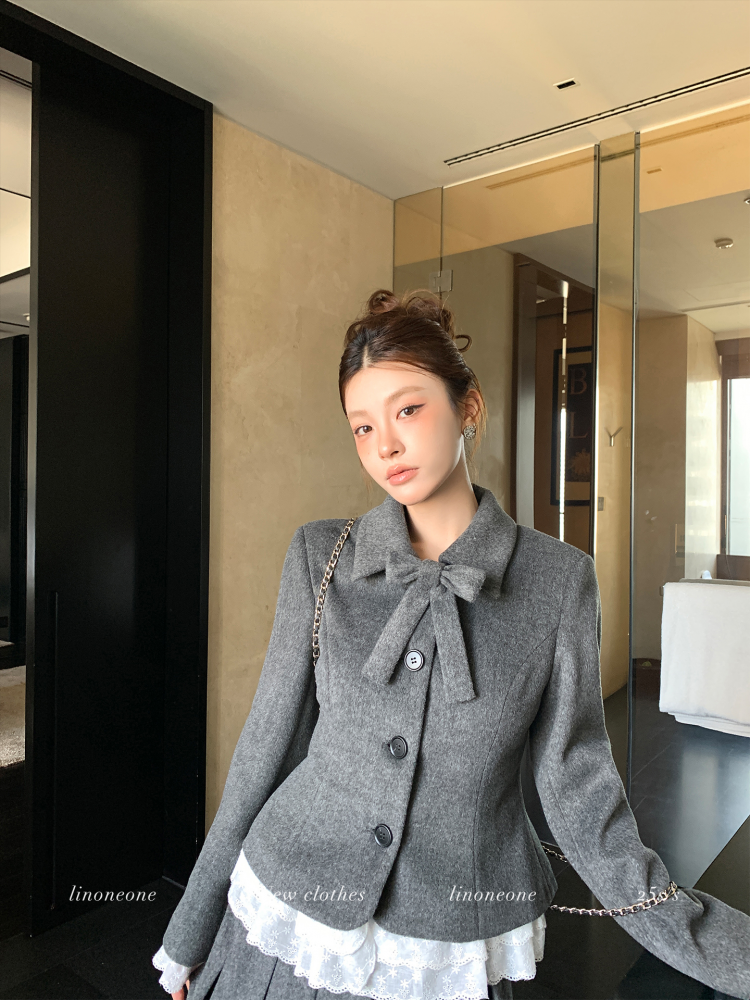 LIN Gray Alice Thousand Gold Lace Wool Jacket Skirt Set : 프티베 petitbe