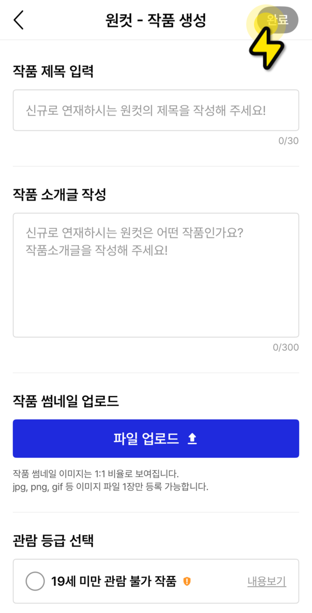작품 기본 정보 입력 화면
