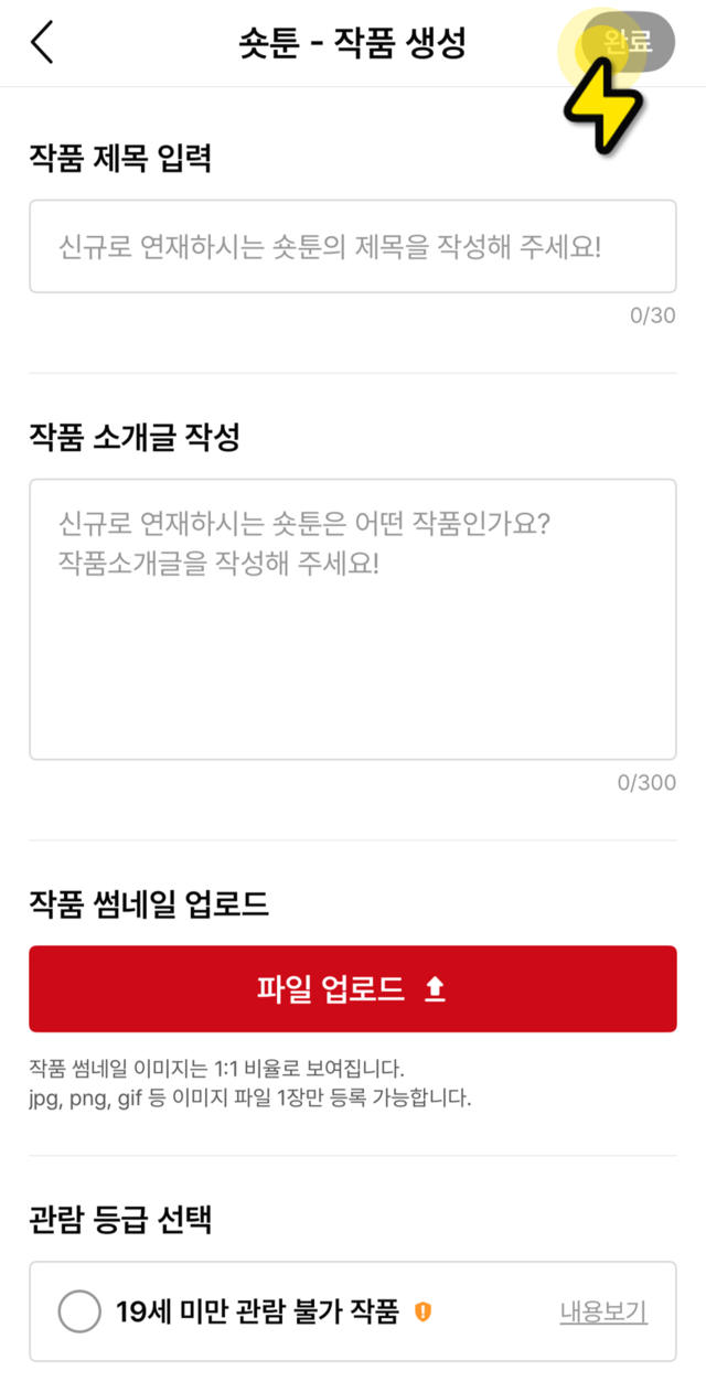 작품 기본 정보 입력 화면