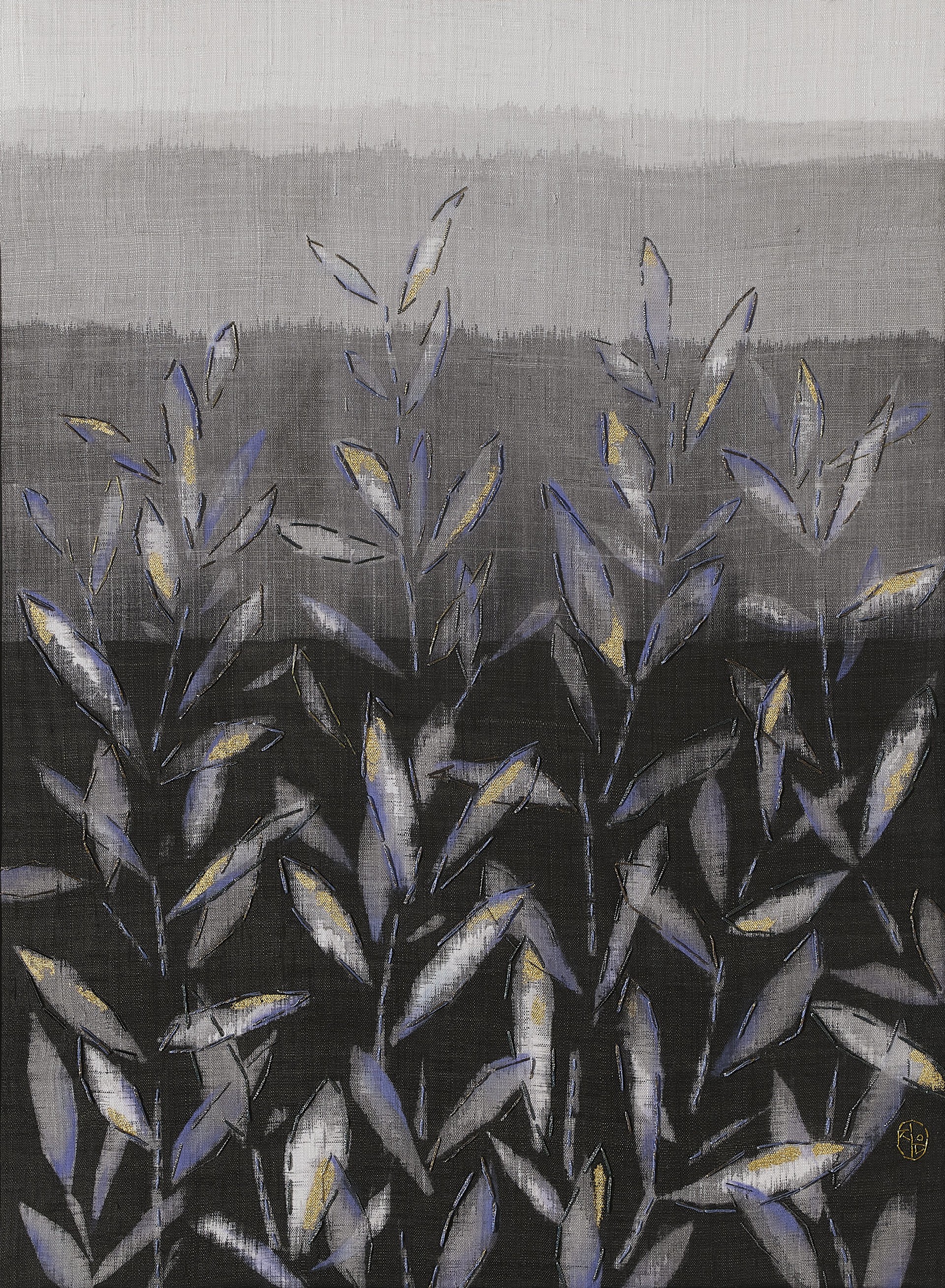 Nothinggoldcanstay 반짝임은오래머물지않는다_모시에 먹, 채색, 자수, 금박_76x56cm_2025