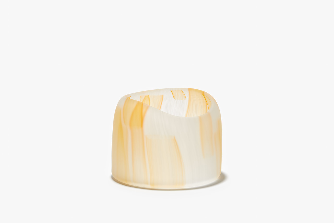 Full moon_orange bucket / Glass / Blown, sandblasted and acid polished / w200 d200 h150 (mm) / 2023