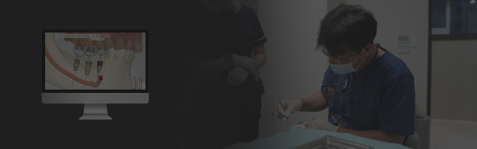 <h4 style="text-align: center;"> <strong> <span style="color: rgb(255, 255, 255);">네비게이션 임플란트</span> </strong> </h4> <br> <br>   <span style="color: rgb(108 147 155);">–––––––</span>  <br>   <h6 style="text-align: center;"> <span style="color: rgb(255, 255, 255);">네비게이션 임플란트란 무엇인가요?</span> <br> <br>  <span style="color: rgb(255, 255, 255);">네비게이션 임플란트는 CT와 구강스캔으로 만든 데이터를 바탕으로,  <br>수술용 가이드(틀)를 제작해 임플란트를 심는 과정에 활용하는 방식입니다. <br>설계는 컴퓨터에서 진행되고, <br>실제 시술에서는 이 가이드를 통해 움직임을 잡아가기 때문에 <br>전체 과정이 보다 일관된 흐름으로 이어진다는 점이 특징입니다. </span>   </h6>