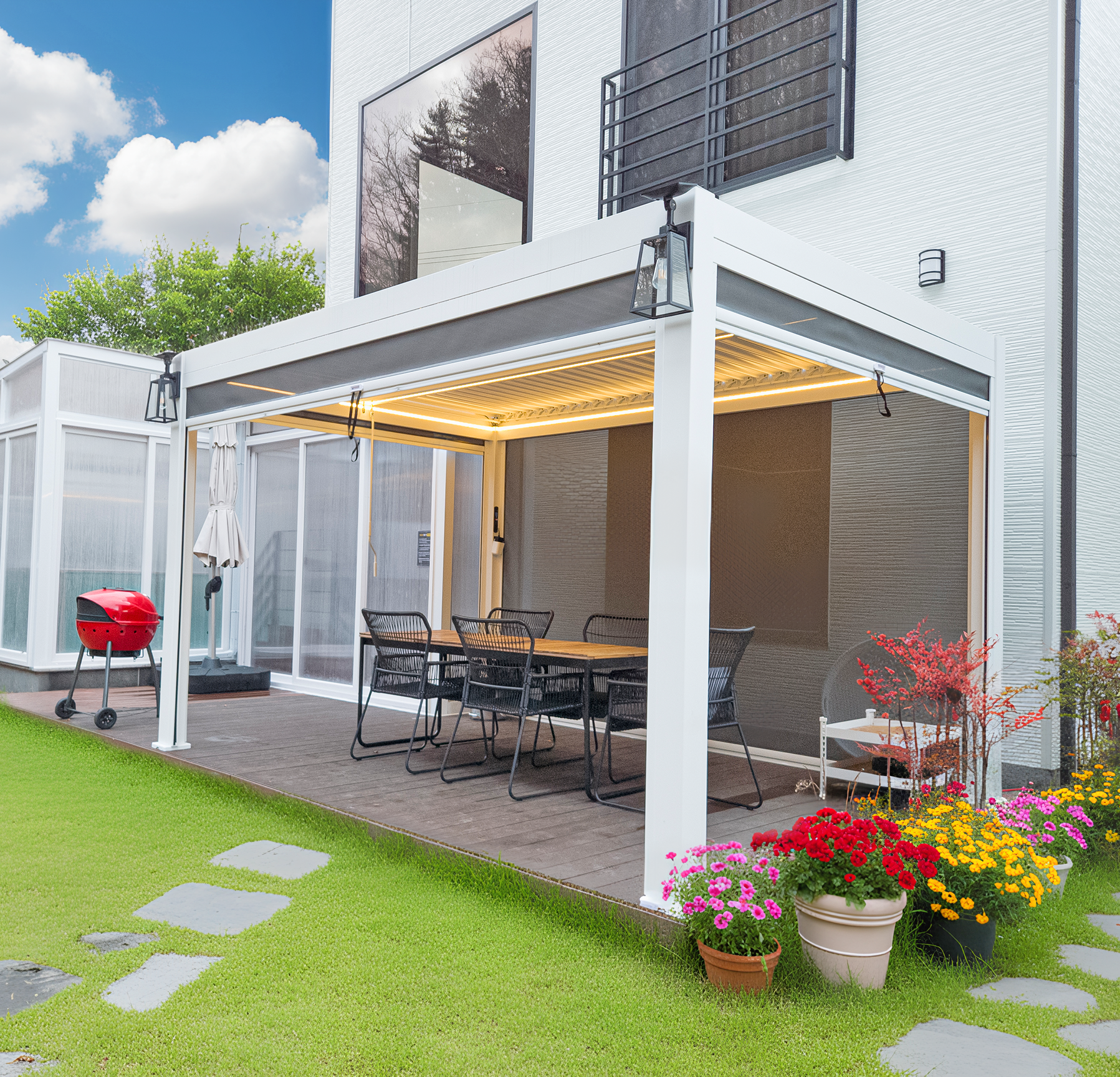 가평 스테이지 캠핑앤풀빌라의 프라이빗한 풀빌라 펜션의 모습입니다.