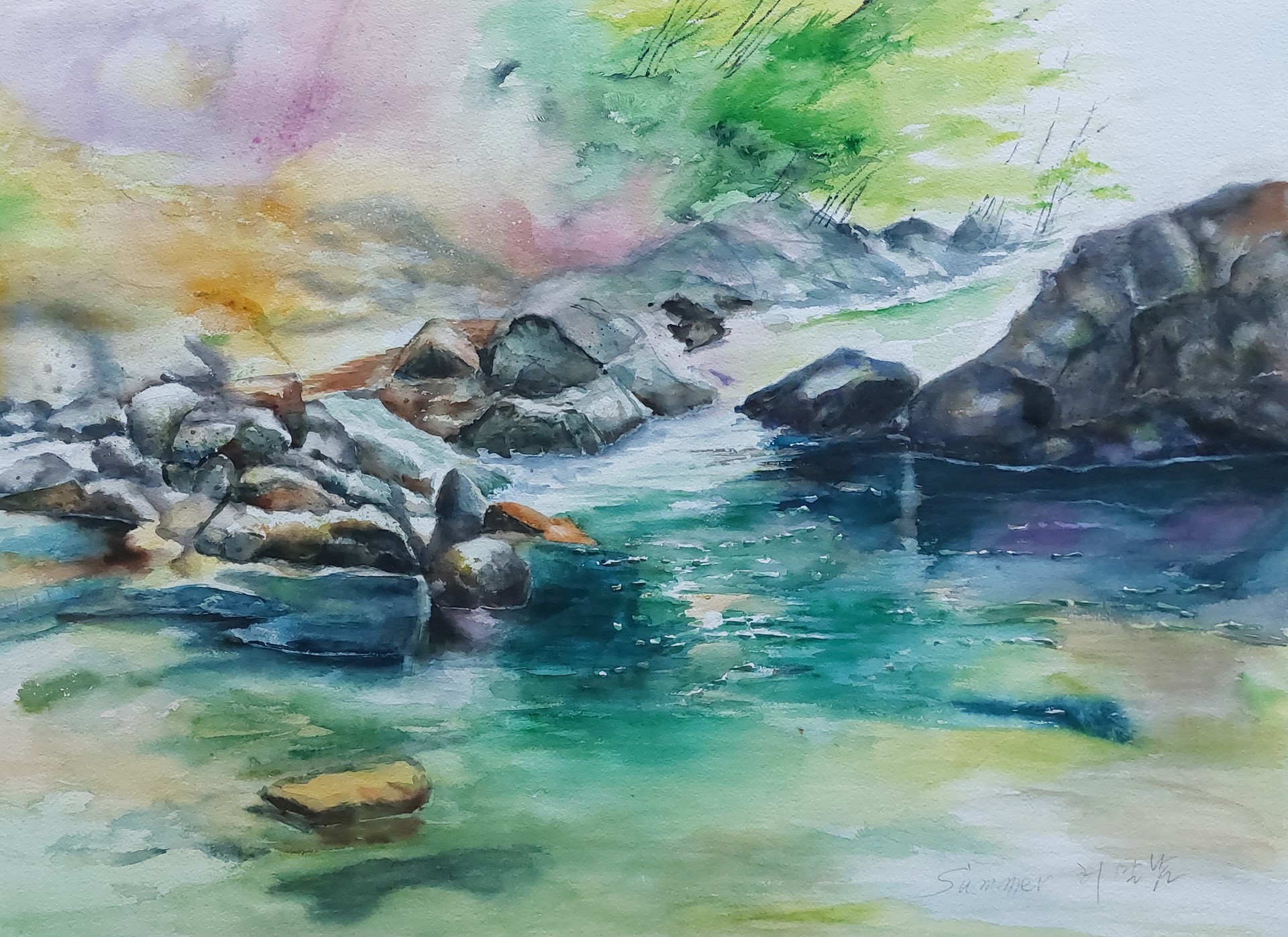 Stay in the summer light, 76.5×57cm, Water color on paper