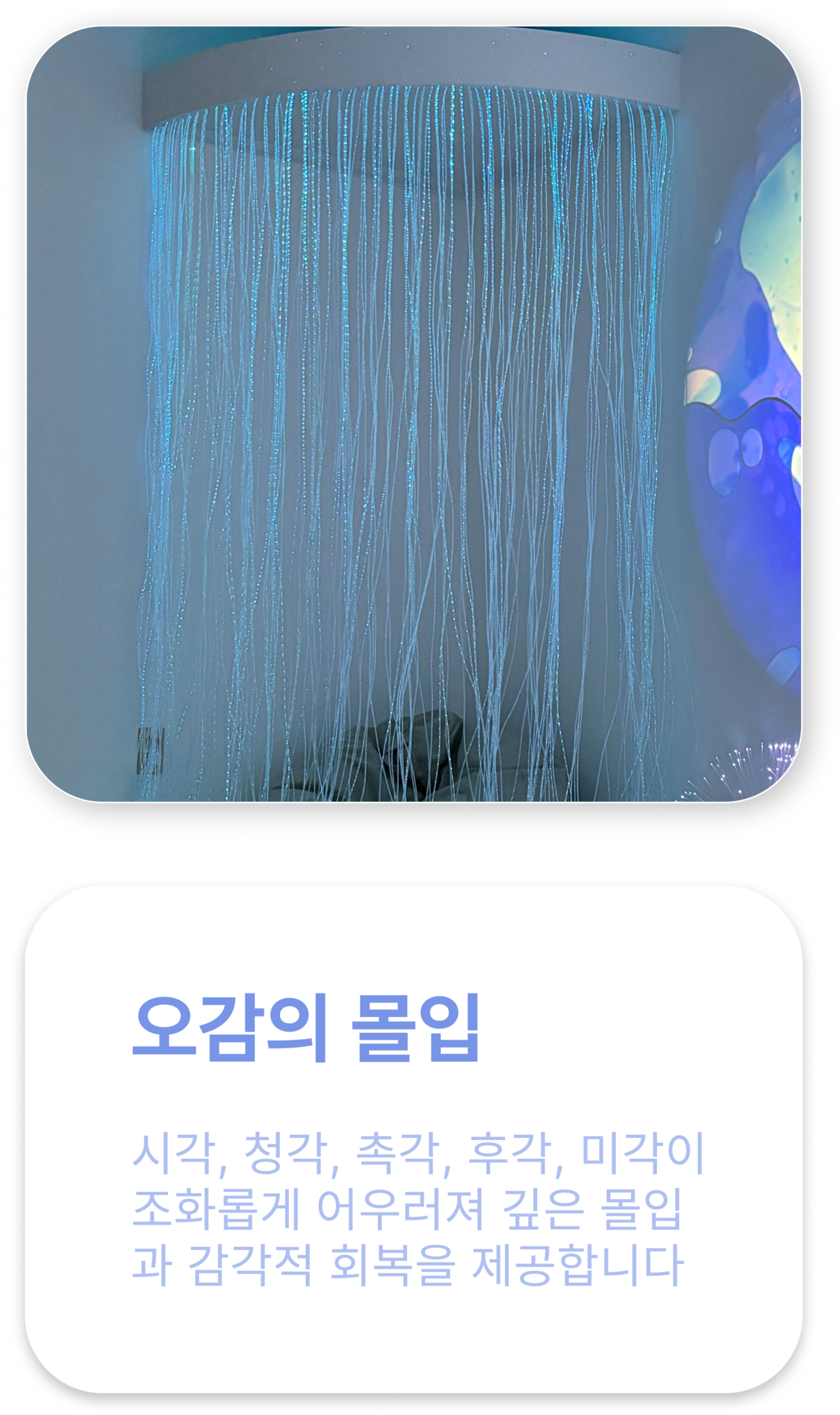 오감의 몰입: 시각, 청각, 촉각, 후각, 미각이 조화롭게 어우러져 깊은 몰입과 감각적 회복을 제공합니다