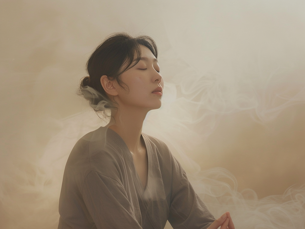 호흡하고있는 여자