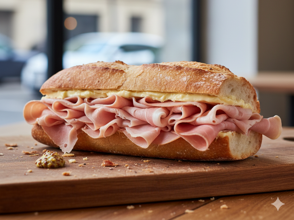 Jambon beurre sandwich 잠봉뵈르 샌드위치 속에 겹겹이 넣은 잠봉 슬라이스햄