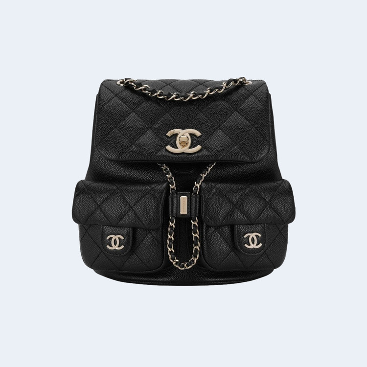 샤넬 23P 투 포켓 듀마 백팩 미디움 캐비어 블랙