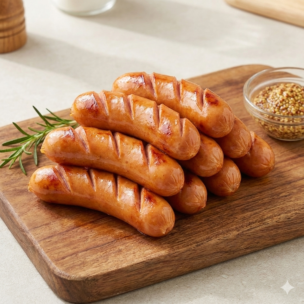 급식용 반찬용 안주용으로 칼집을 내어 구운 후랑크 소시지 조리예 