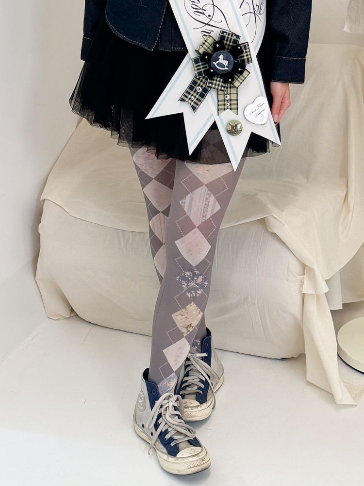 Floral patchwork Argyle Tights : Irosi Iroa 이로시이로아