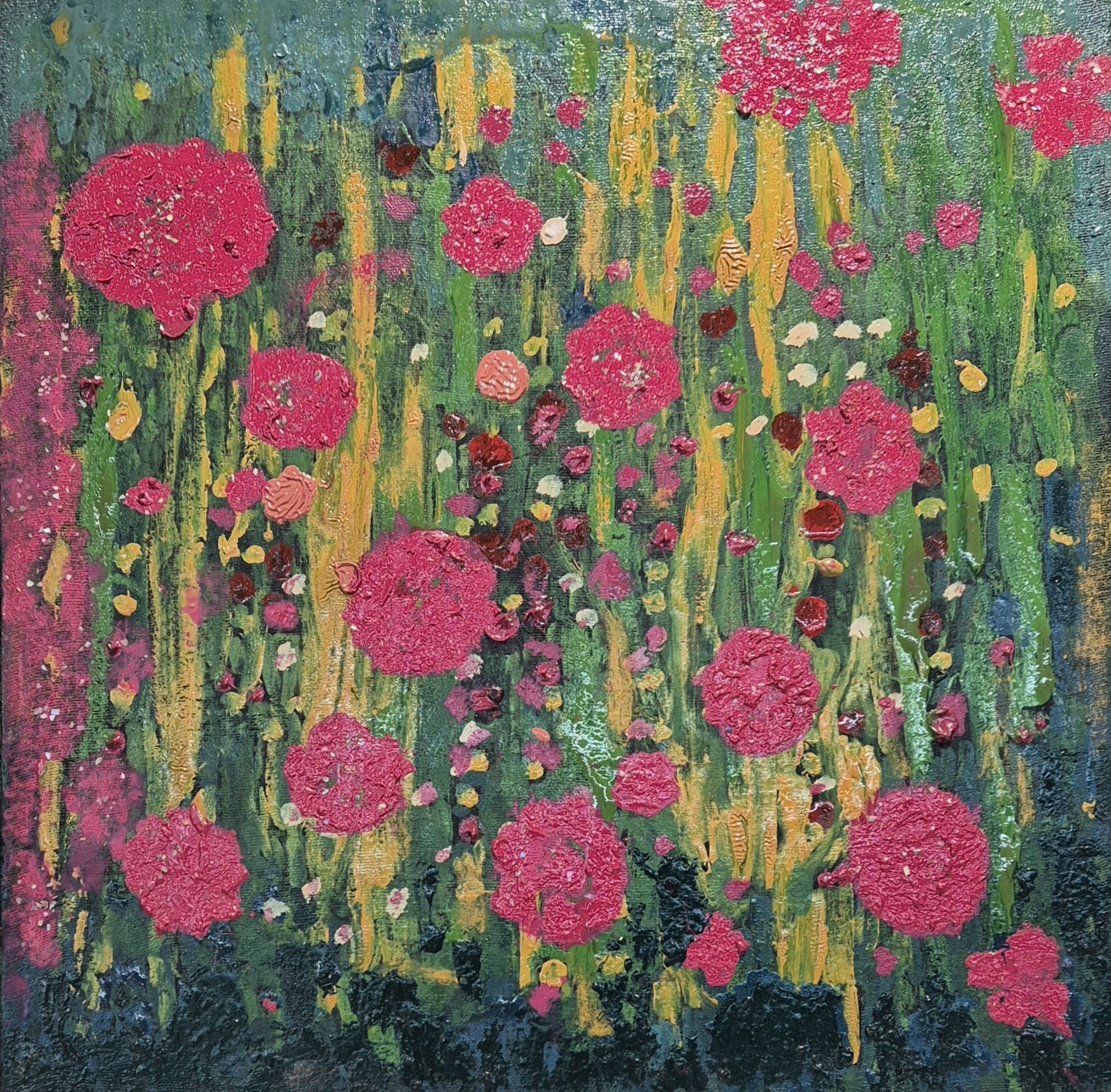 Flower Garden, 53×53cm, Lacquer and mother-of-pearl on canvas
