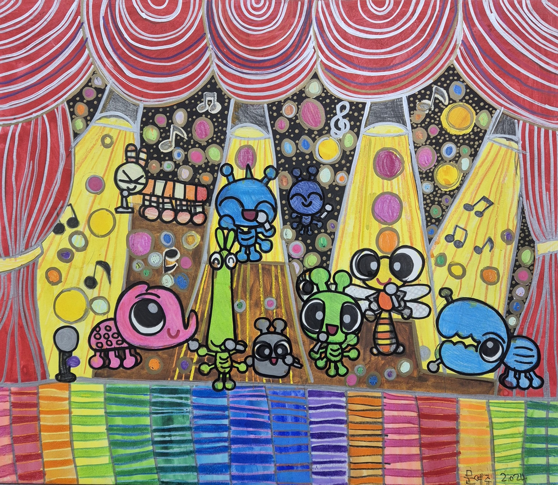 The Shining Friends' Performance, 53.0×45.5cm, Watercolor on panel