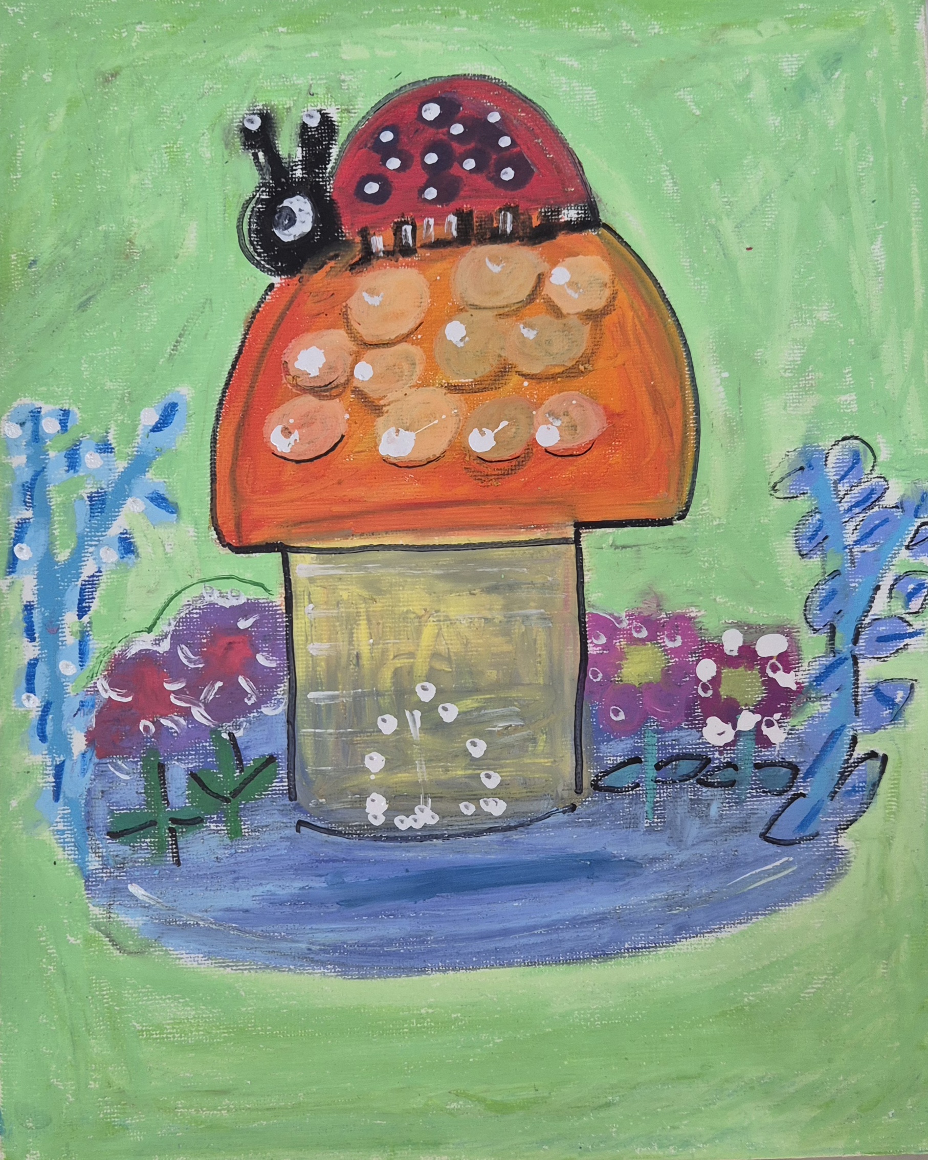 Ladybug Snail, 30×21cm, Acrylic on canvas, 2025