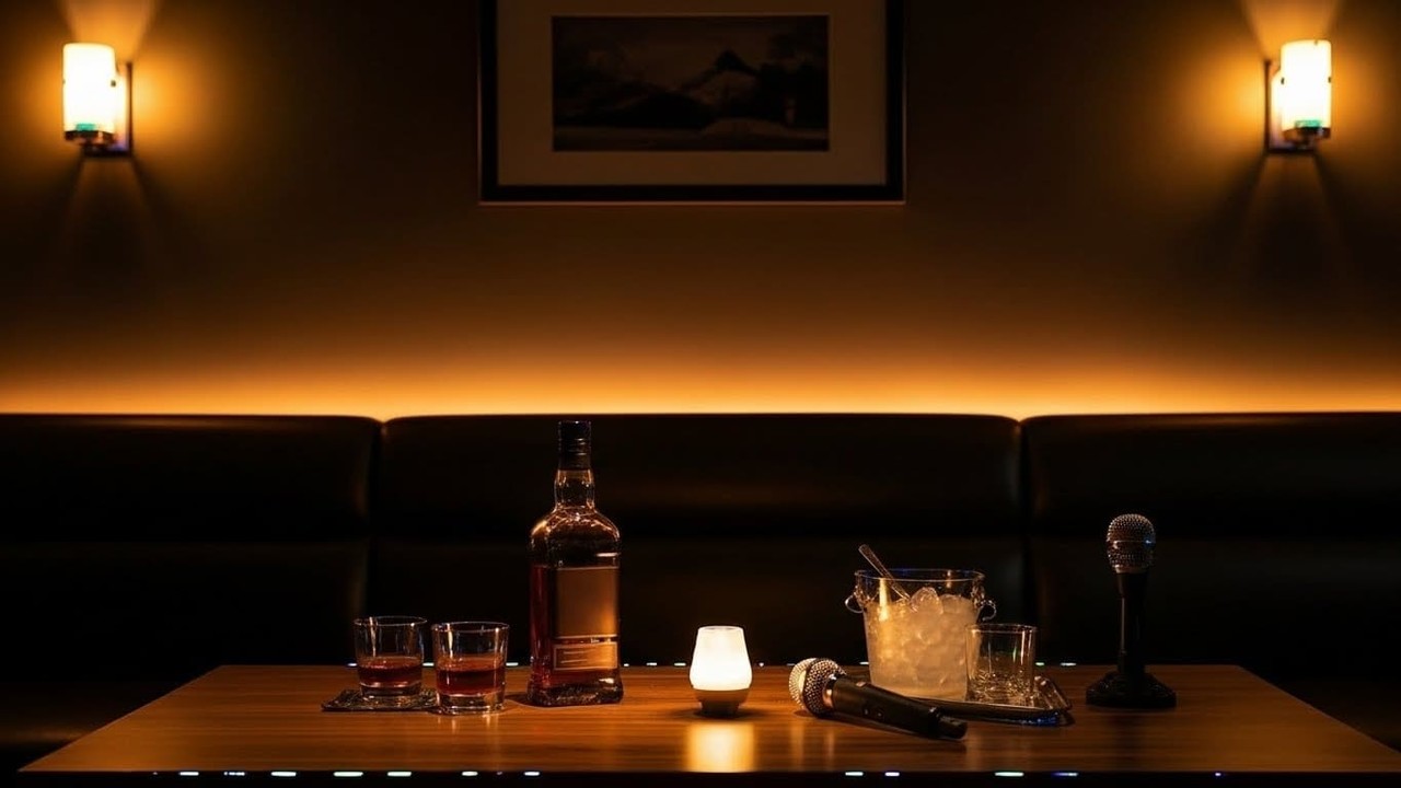 제주룸싸롱 프라이빗 룸 내부 테이블과 조명 구성