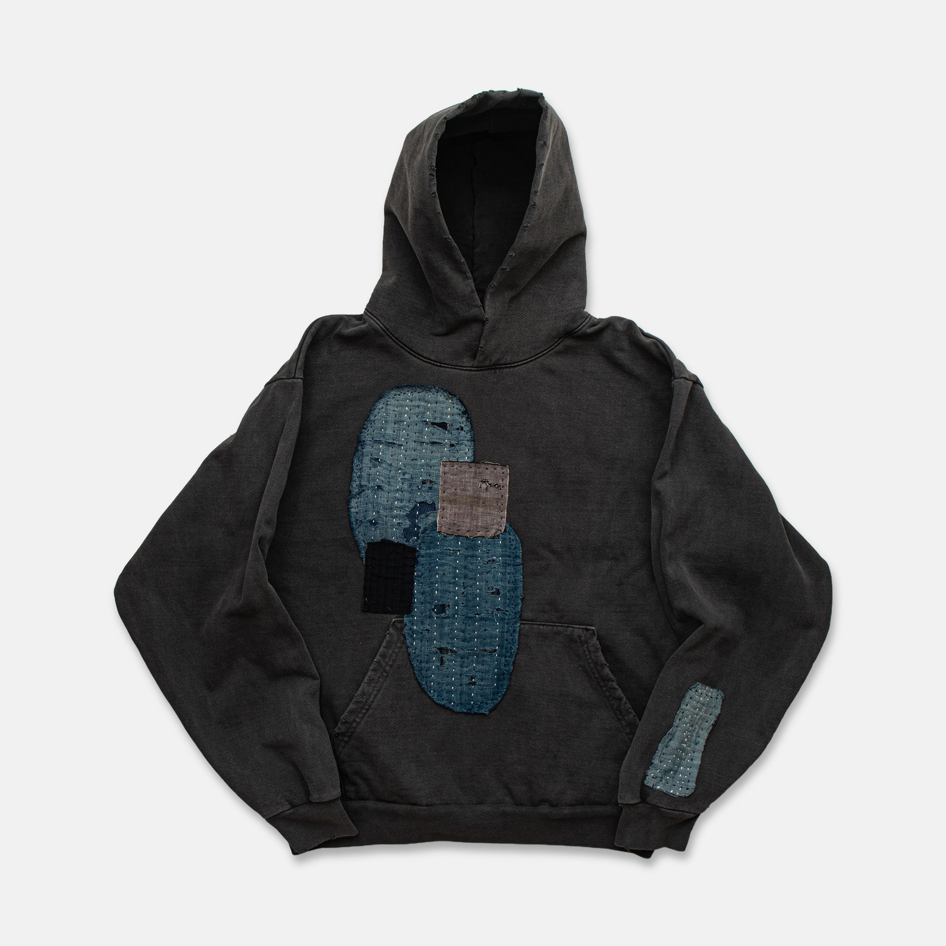 NO.277 DISTRESSED SASHIKO PATCHWORK SWEAT HOODIE : twostandard