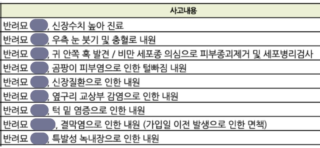2025년 헌헐묘 실제 보험청구건 중 일부