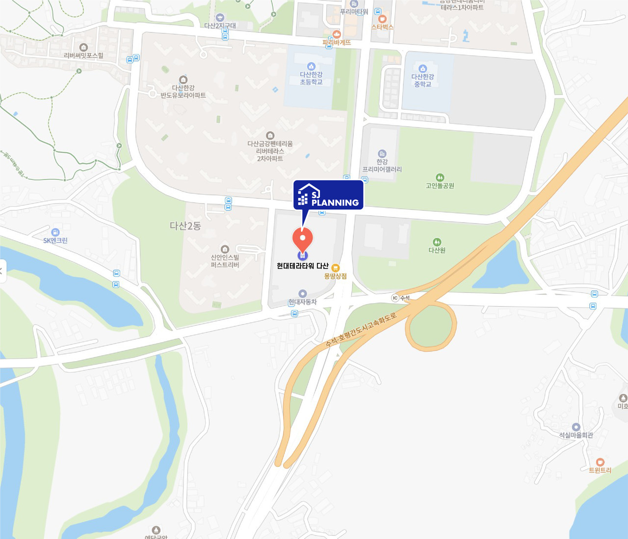 (주)에스제이플래닝 회사 위치 지도 – 전시·공간기획 전문