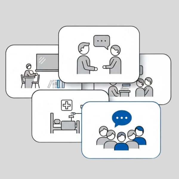 일상의 다양한 공간에서 정보 접근 문제를 해결하는 EQ4ALL 적용 사례를 표현한 이미지