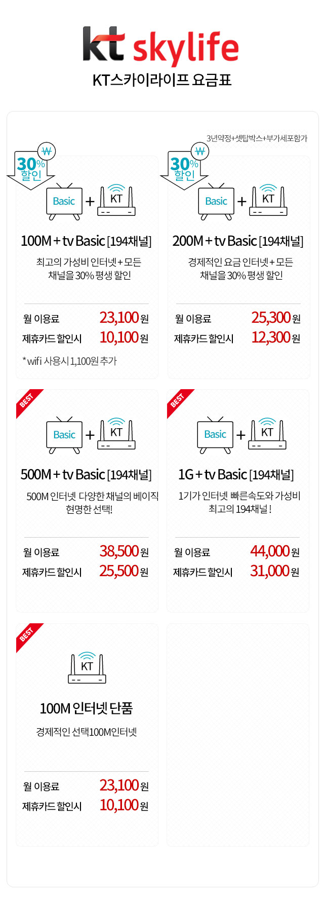 스카이라이프 요금표 , 30%평생할인 ,이제 안테나 없이!