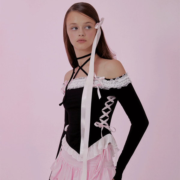 Dolly Hime Off-shoulder t (black) : SHUSHU CHERRY