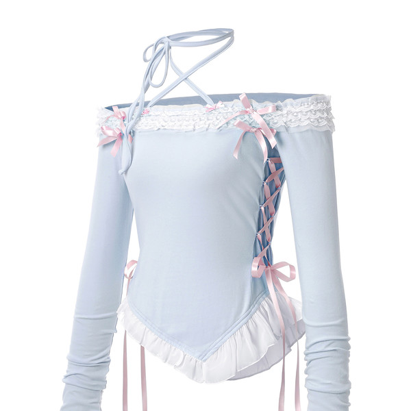 Dolly Hime Off-shoulder t (baby-blue) : SHUSHU CHERRY