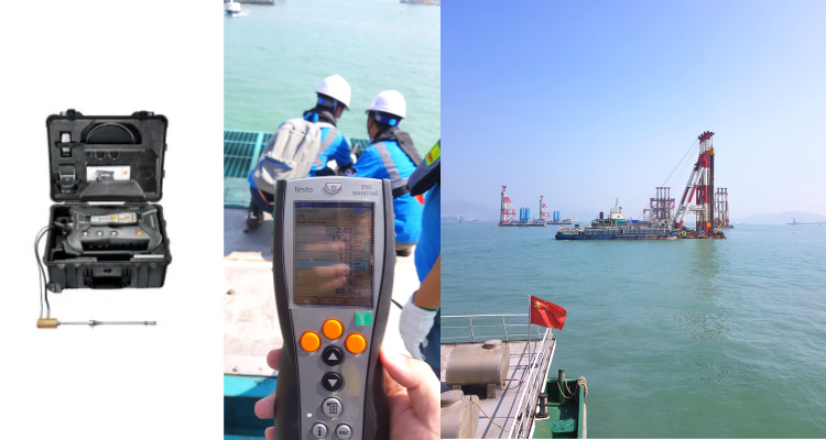 사용장비는 testo 350maritime이며, 선박 디젤엔진에서 나오는 연소가스 측정을 위해 구매 (MARPOL Annex VI 인증) 